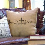 stenciled burlap pillow