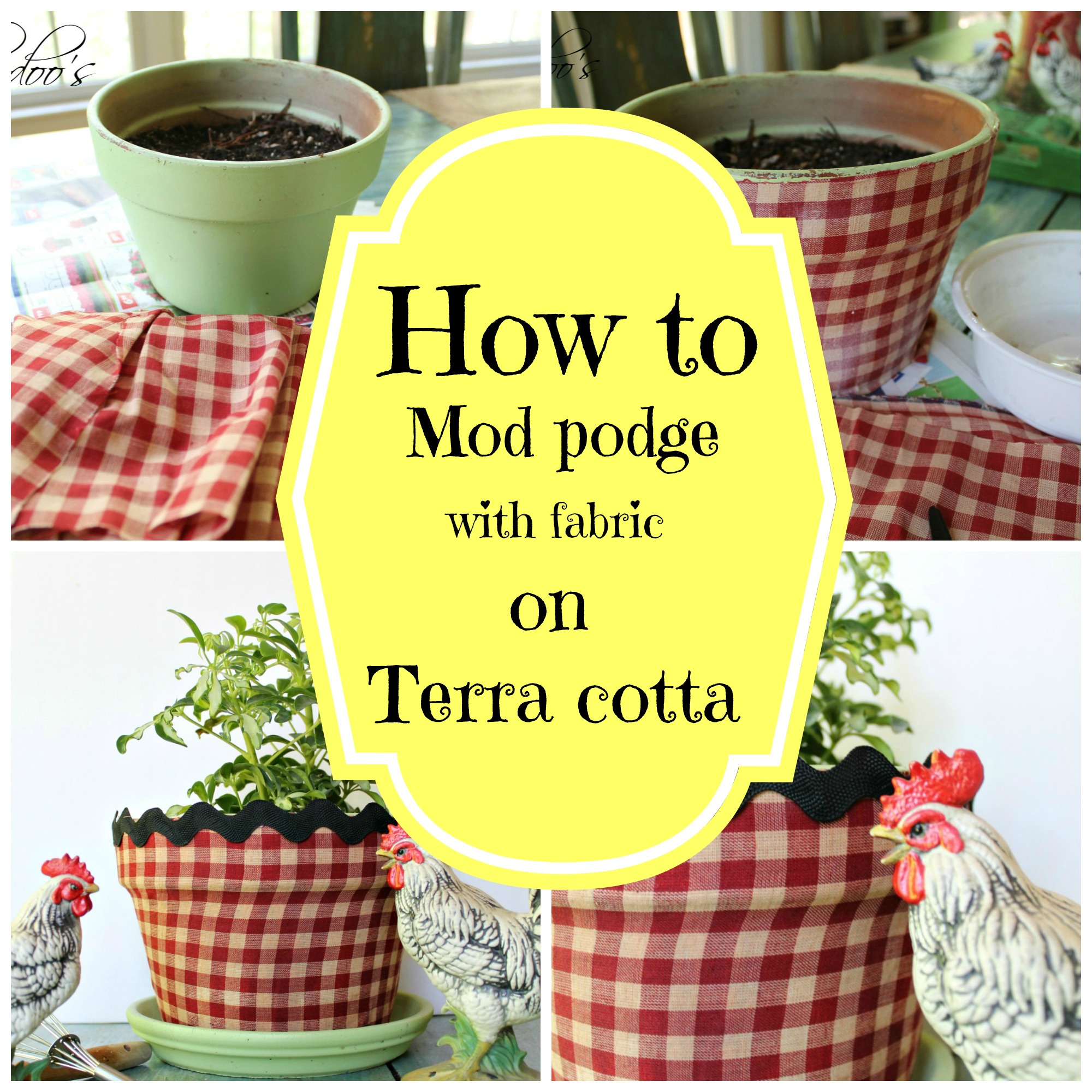 How to mod podge a terra cotta pot with fabric - Debbiedoo's