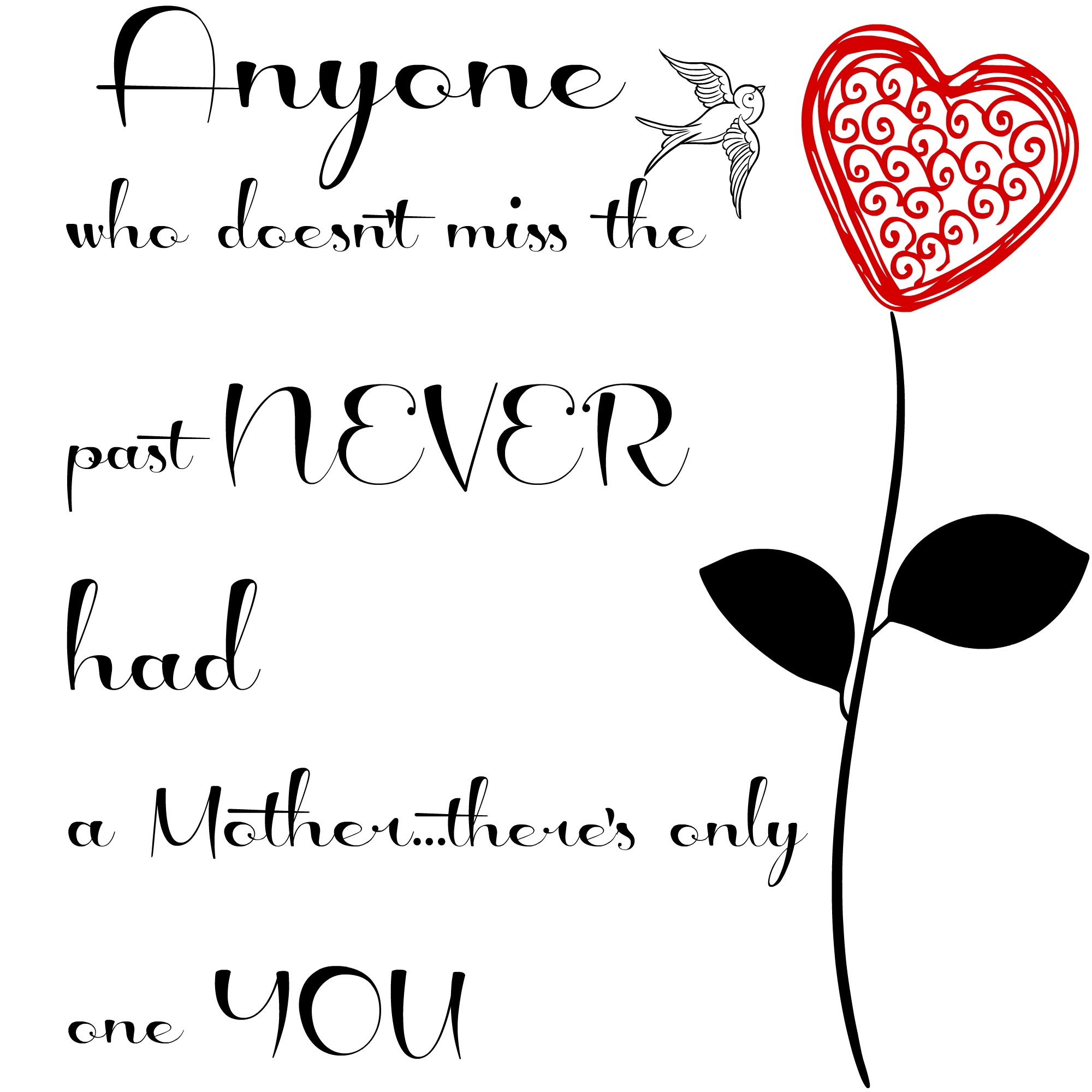 Mother's day printable with heart and bird