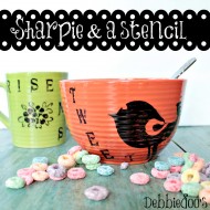 Sharpie and Stencil on dollar tree mug and bowl
