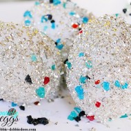 Sparkly glass eggs made out of foam