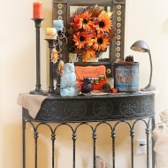 Creating a fall vignette on a side table