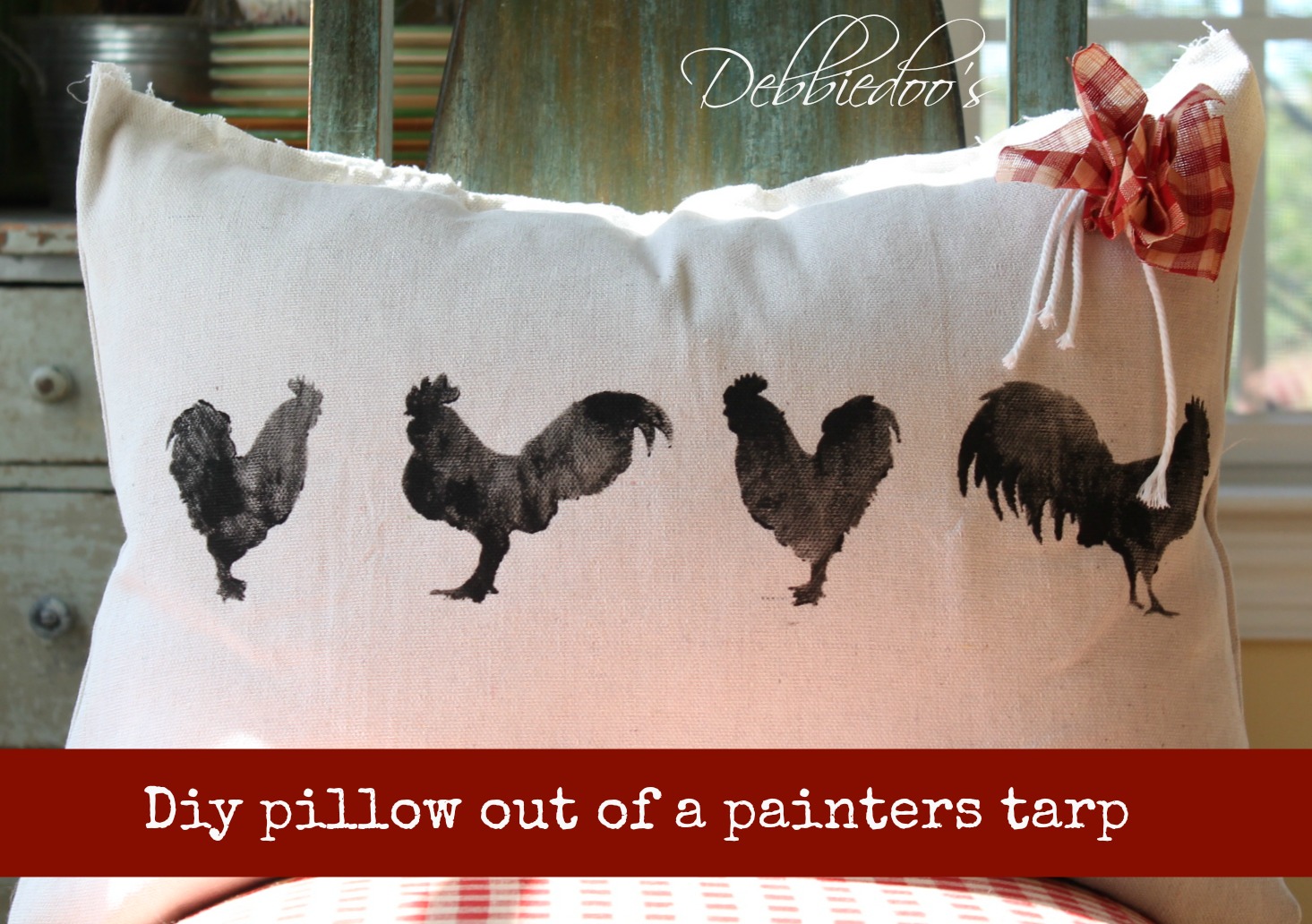 diy no sew pillow out of painter tarps 