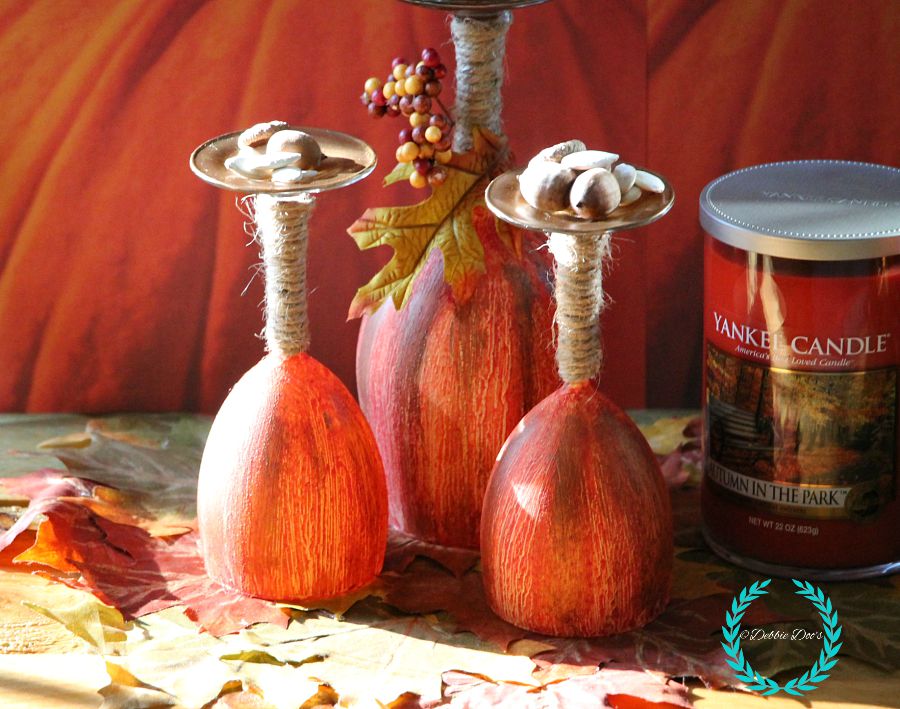 Dreaming Of Autumn In The Park Debbiedoos   Pumpkin Wine Glasses Candle Holders 